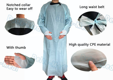 Les produits en plastique médicaux protecteurs imperméabilisent la robe de CPE avec des douilles