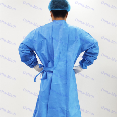 Le costume imperméable jetable d'hôpital de robe chirurgicale d'anti visiteur de virus tricotent la manchette