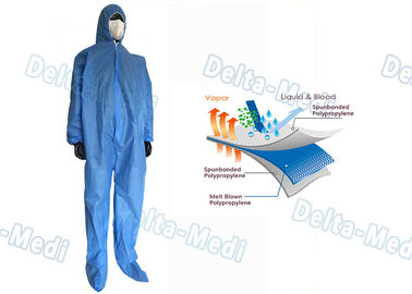 Combinaisons médicales jetables bleues, costumes jetables de travail de la classe I ultrasonique de couture